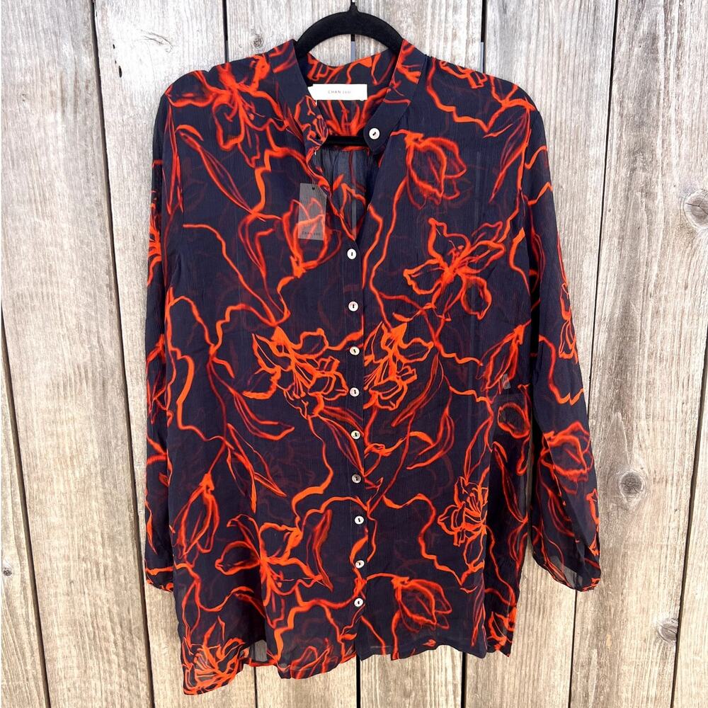 Chan Luu Sheer Black and Red Floral Blouse - Picture 2 of 9